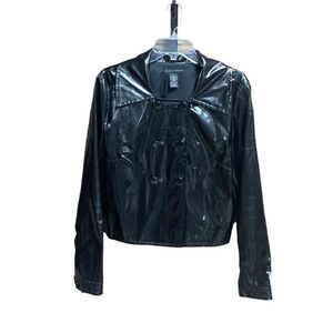 Grace Elements Black Double Breasted Faux Leather Crop Jacket Size 14